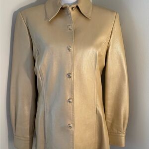 St. John Cream Leather Jacket with Classic Tailoring